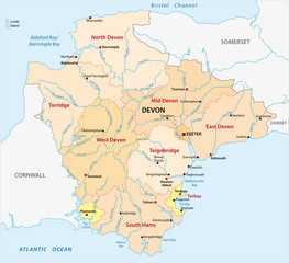 vector administrative map of the county devon, england