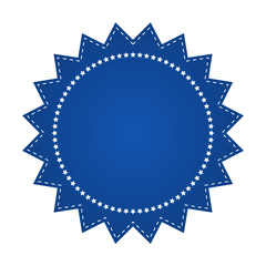 Embroidered blue round ribbon stamp isolated on white. Can be used for banner, award, sale, icon, logo, label etc. Vector illustration