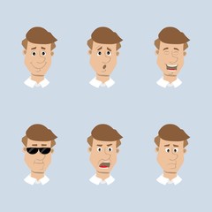 Fototapeta premium head men's set of icons, joy, surprise, admiration, smile, scream, vector, cartoon illustration