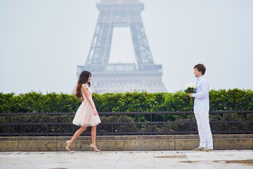 Romantic couple together in Paris