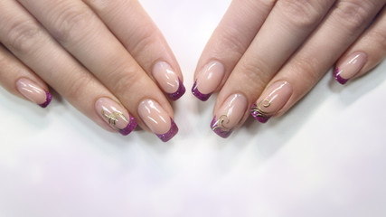 Obraz na płótnie Canvas Nail design . Manicure nail paint . beautiful female hand with colorful nail art design manicure