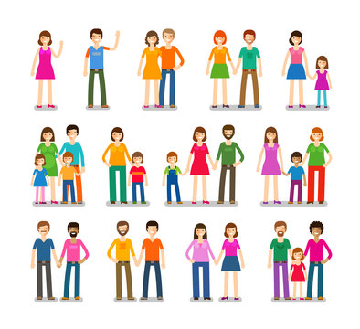 People icons set. Family, love, children symbols. Vector illustration