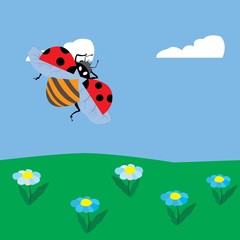 ladybug flies into the sky. vector illustration of cartoon