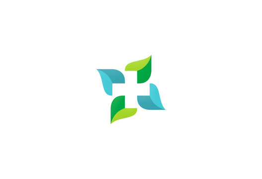 Cross Green Leaf Circle Logo