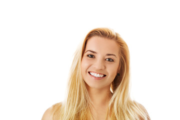 Naklejka premium Portrait of attractive teenager girl smiling, over white.