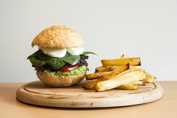 vegetarian burger with french fries