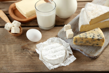 Dairy products on wooden table