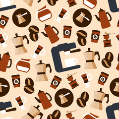 Seamless espresso coffee beverages pattern