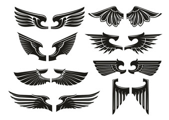 Spread heraldic wings black icons