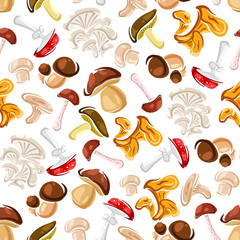 Wild forest mushrooms seamless pattern background