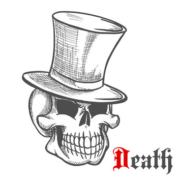 Elegant mister skull in vintage top hat sketch