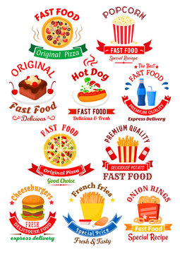Fast food cafe or pizzeria badges design