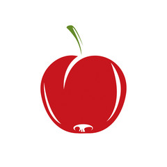 Harvesting symbol, single vector red fruit isolated. Ripe organi