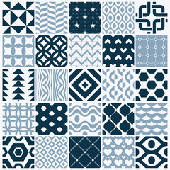Fototapeta premium Vector ornamental black and white seamless backdrops set, geomet
