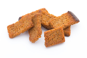 Bread croutons isolated on a white background.