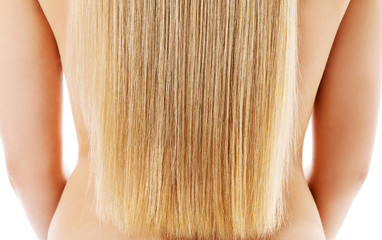 Naklejka premium Girl with perfect long shiny blond hair.