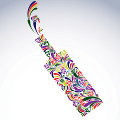 Celebration theme art symbol, stylish alcohol bottle with flower