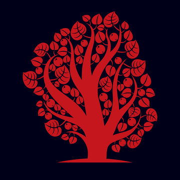 Art creative illustration of tree, stylized eco symbol. Insight