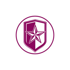 Military shield with pentagonal comet star, protection heraldic