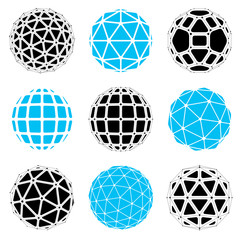 Set of perspective technology shapes, polygonal wireframe object