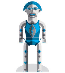 Flat design drawing of odd character, art picture made in cubism