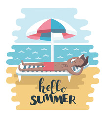 Happy man on summer vacation. Hello summer