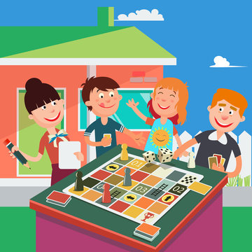 Family Playing Board Game. Happy Family Weekend. Vector illustration