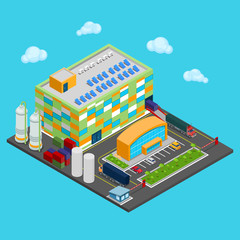 Fototapeta premium Isometric Warehouse Building with Industrial Shipping Area. Cargo Industry. Vector illustration