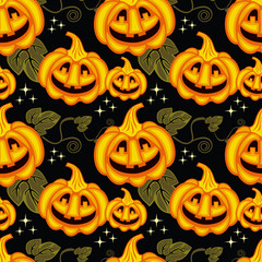 Seamless pattern with Jack O'lanterns for Halloween. Vector clip art.