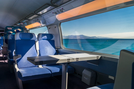 Fototapeta Speed train interior, travel concept