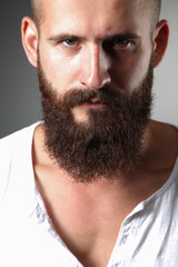 Obraz premium Portrait of handsome man standing, isolated on grey background