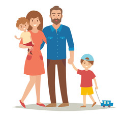 Family with kids. Happy family. Cartoon caracters family. Family: mother,father, brothers.Family couple and children. Family group and kids. Flat style vector illustration isolated on white background