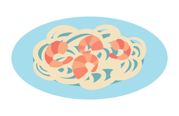 Noodle with shrimp. Japanese food. Noodle with shrimp icon. Noodle isolated on white background. Vector cartoon noodle with shrimp. Hand draw style