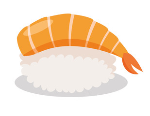 Shrimp sushi, japanese food. Sushi cartoon style icon. Sushi isolated on white background Shrimp sushi. Vector cartoon sushi. Best sushi with shrimp. Hand draw style sushi