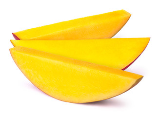 Three mango slices isolated on white background, with clipping path