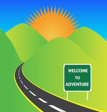  Road to sun adventure image for vacation and traveling logo background