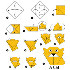 step by step instructions how to make origami A Cat.