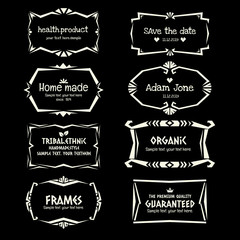 Doodle vector Ethnic Tribal  style frame collection in monochrom