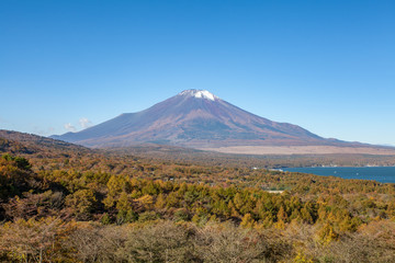 Mountain Fuji and Yamanaka lake in autumn season