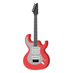 Naklejka premium Electric guitar music instrument icon with red and white colors, vector illustration.