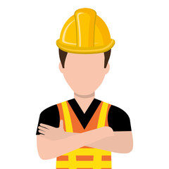 avatar construction man wearing colorful clothes and yellow helmet over isolated background, vector illustration 