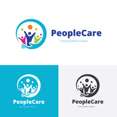 Family care logo,People care logo,Brand identity with people and hand symbol.