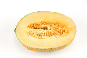 fresh cantaloupe melon on white background