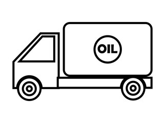 black and white cargo oil truck side view over isolated background, vector illustration 