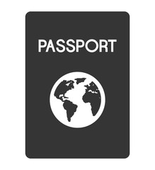 black passport with white writing and world map over isolated background, vector illustration 