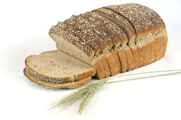 whole grain wheat bread and wheat isolated on white background