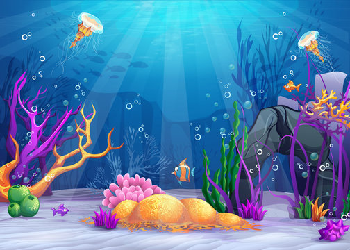 Underwater world cartoon illustration