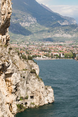 Fototapeta na wymiar Panorama of the gorgeous Lake Garda surrounded by mountains.
