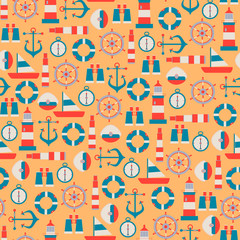 Vector Seamless Pattern with Marine Graphic Elements