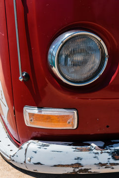 Headlight of a Red Vintage Van